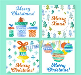 清新水彩圣诞卡片矢量素材